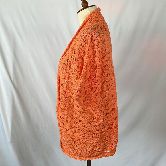 Chico's Orange Open Knit Shrug Cardigan Sweater - Size 1 = Medium/Size 8 - Picture 5 of 12